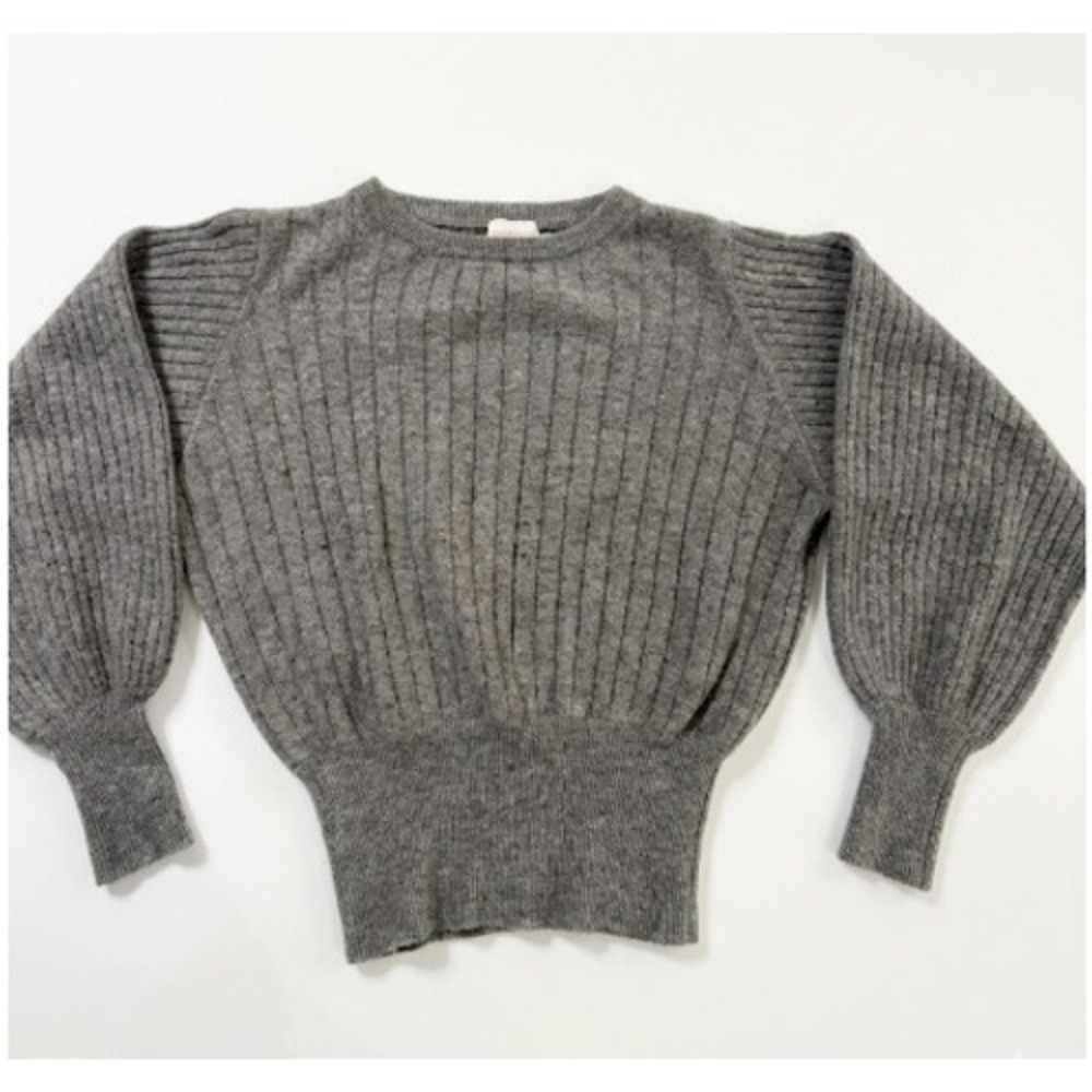 Brodie Cashmere Grey Donegal Ribbed Puff Sleeve Sweater‎ Women's S 100% Cashmere